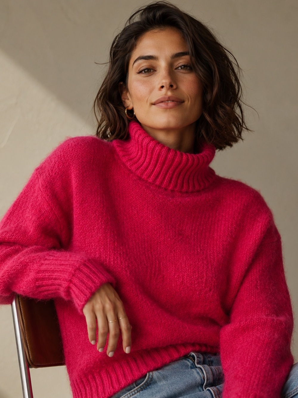 Re/Done Vibrant Red Turtleneck Sweater